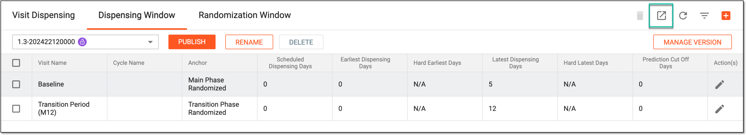 Exporting dispensing window list