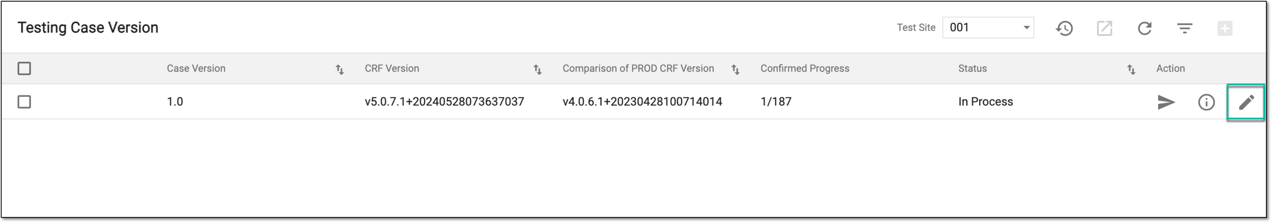 Accessing test case version number edits