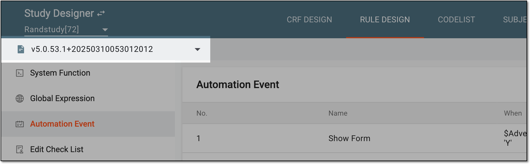 Selecting unlocked CRF version for automation events