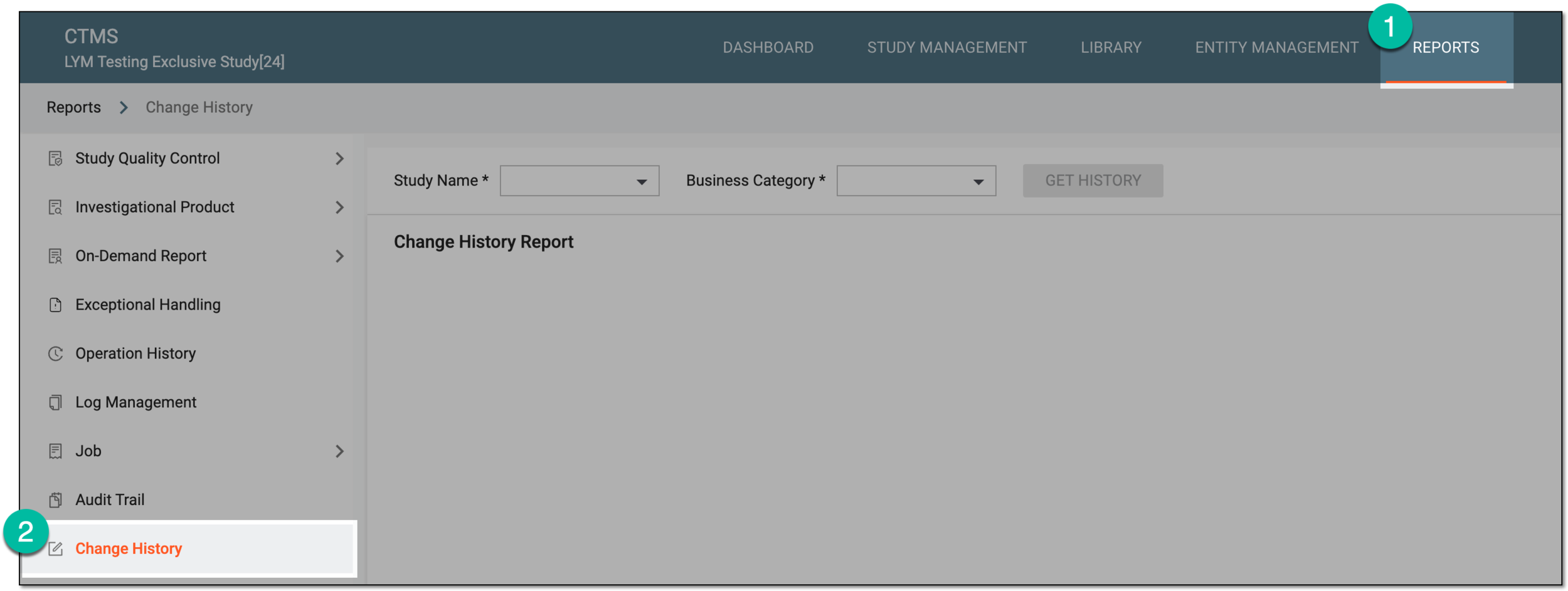 Accessing change history report
