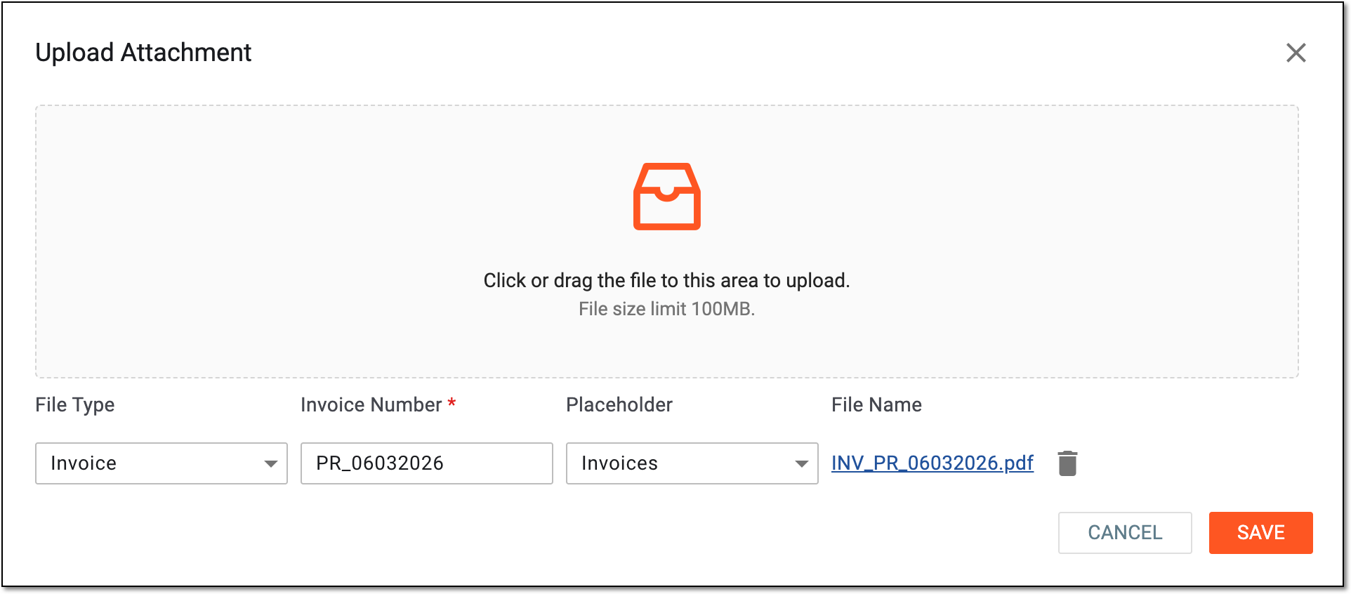 Uploading attachment to payment request