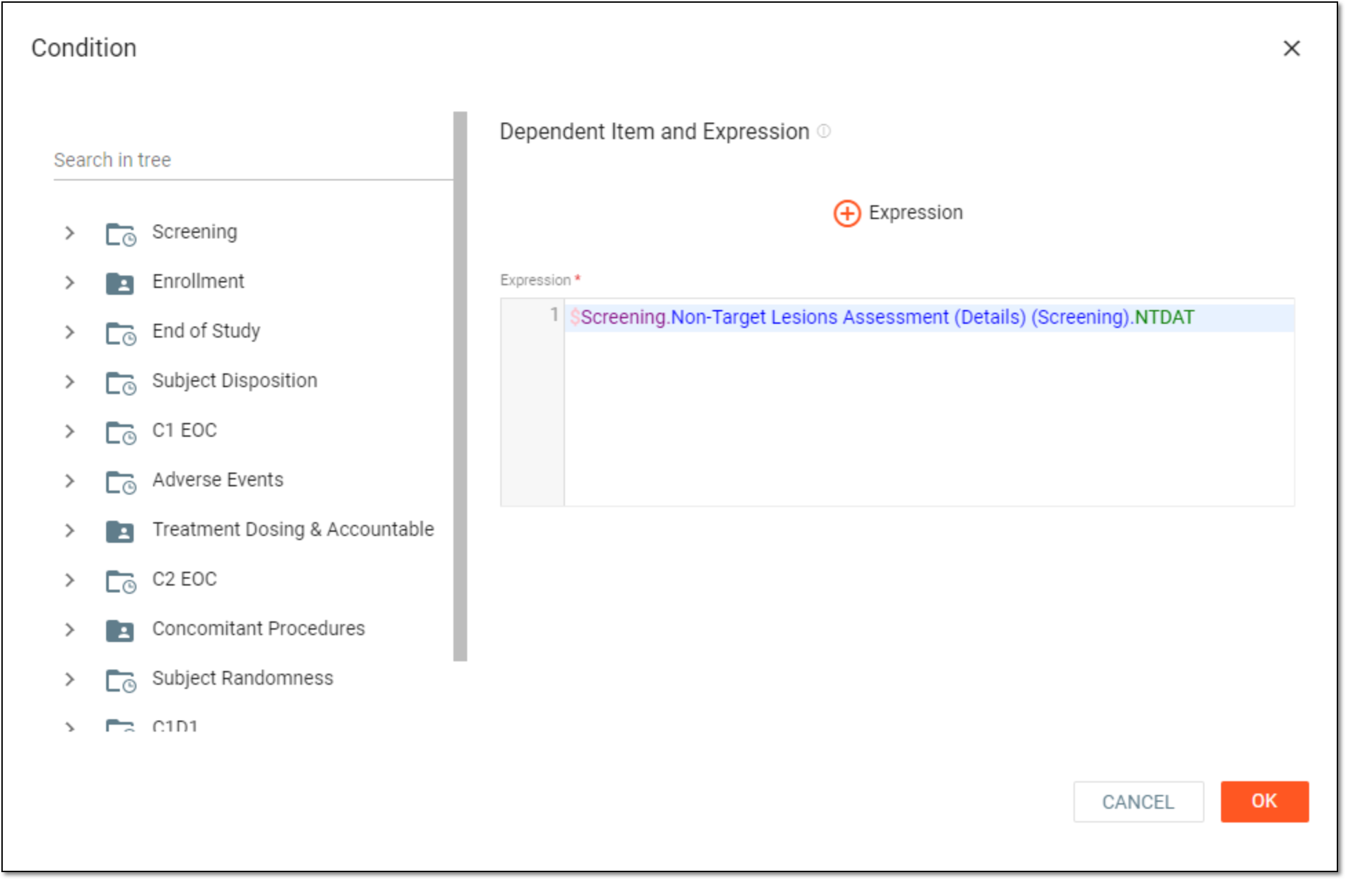Defining condition for baseline data population