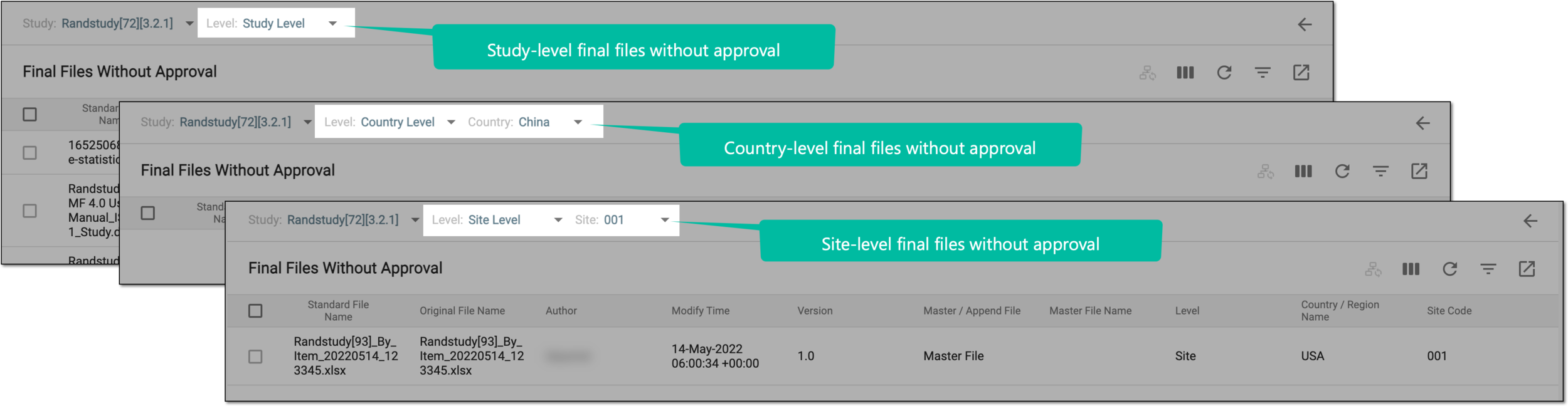 Sorting final files without approval data by file level