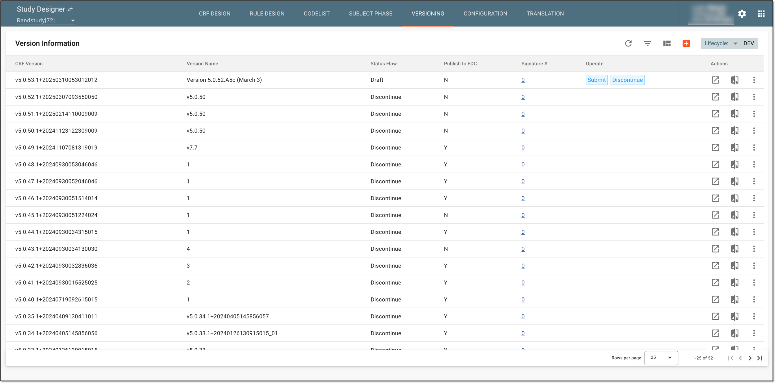 CRF versioning in Study Designer