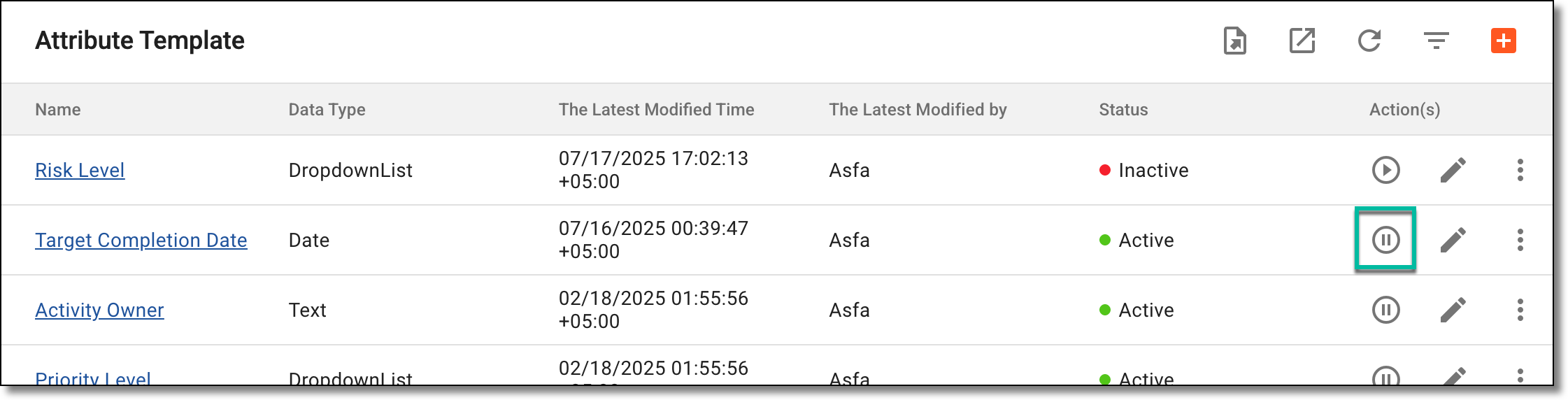 Inactivating attribute template