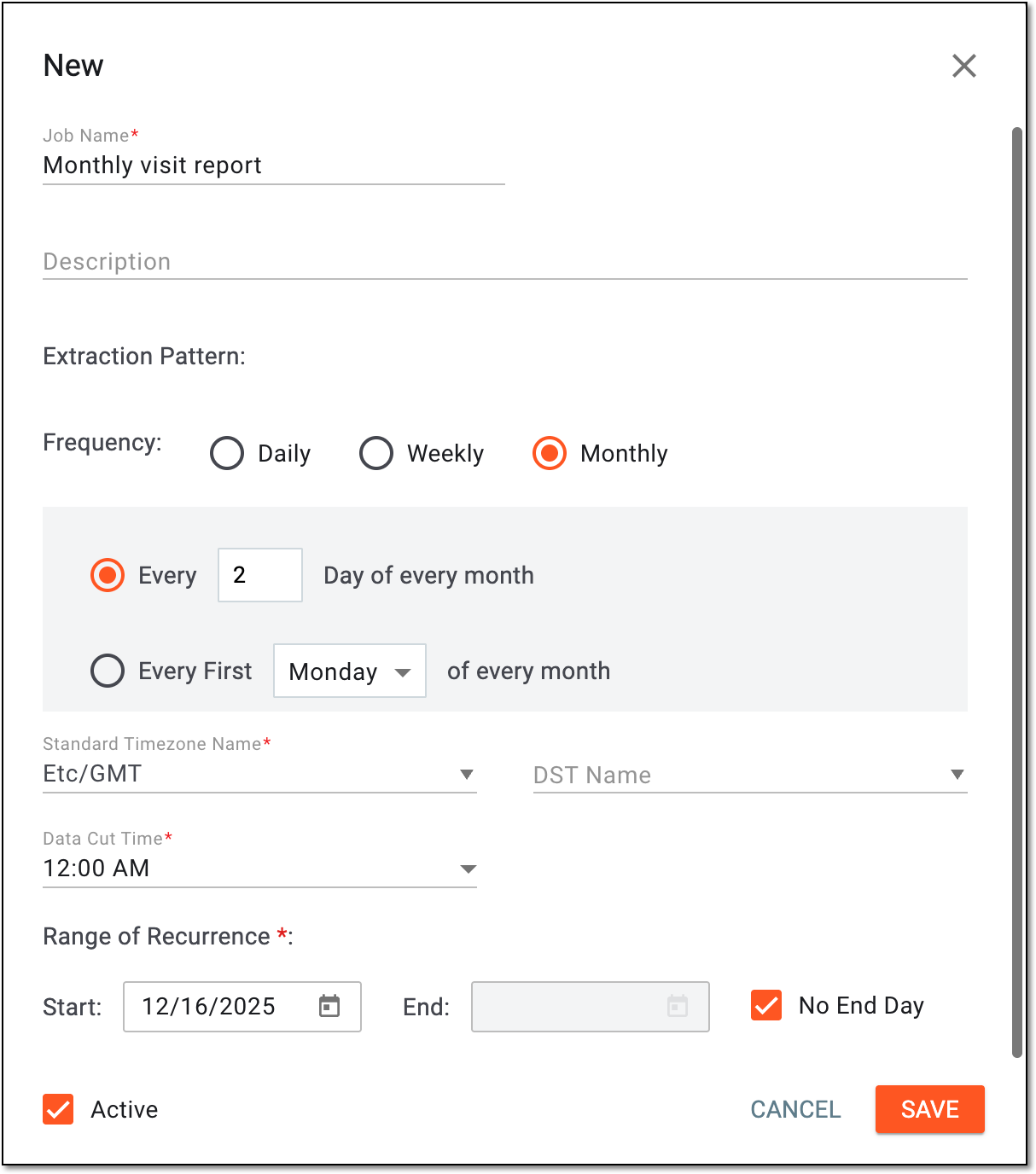 Configuring visit data extraction job