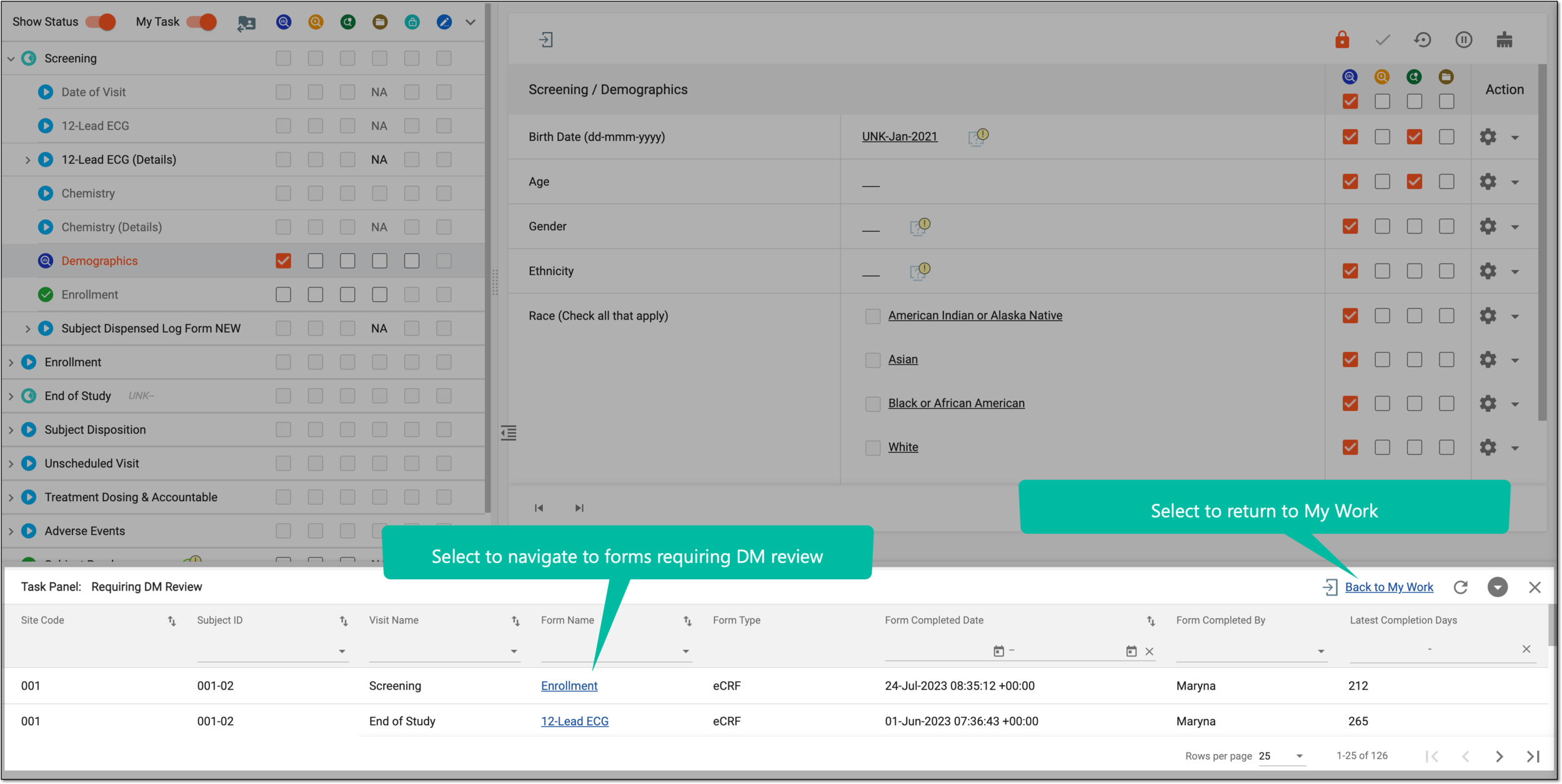 Using task panel