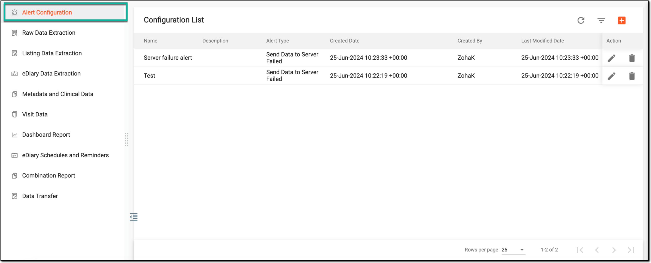 Alert configuration subtab