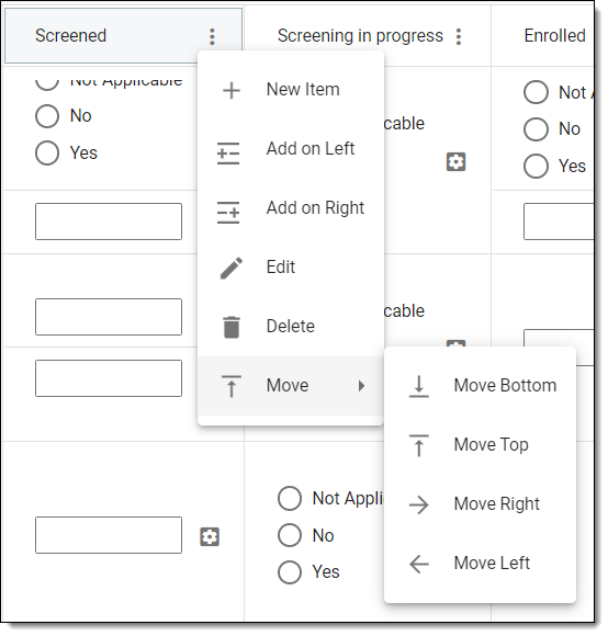 Selecting option to move column