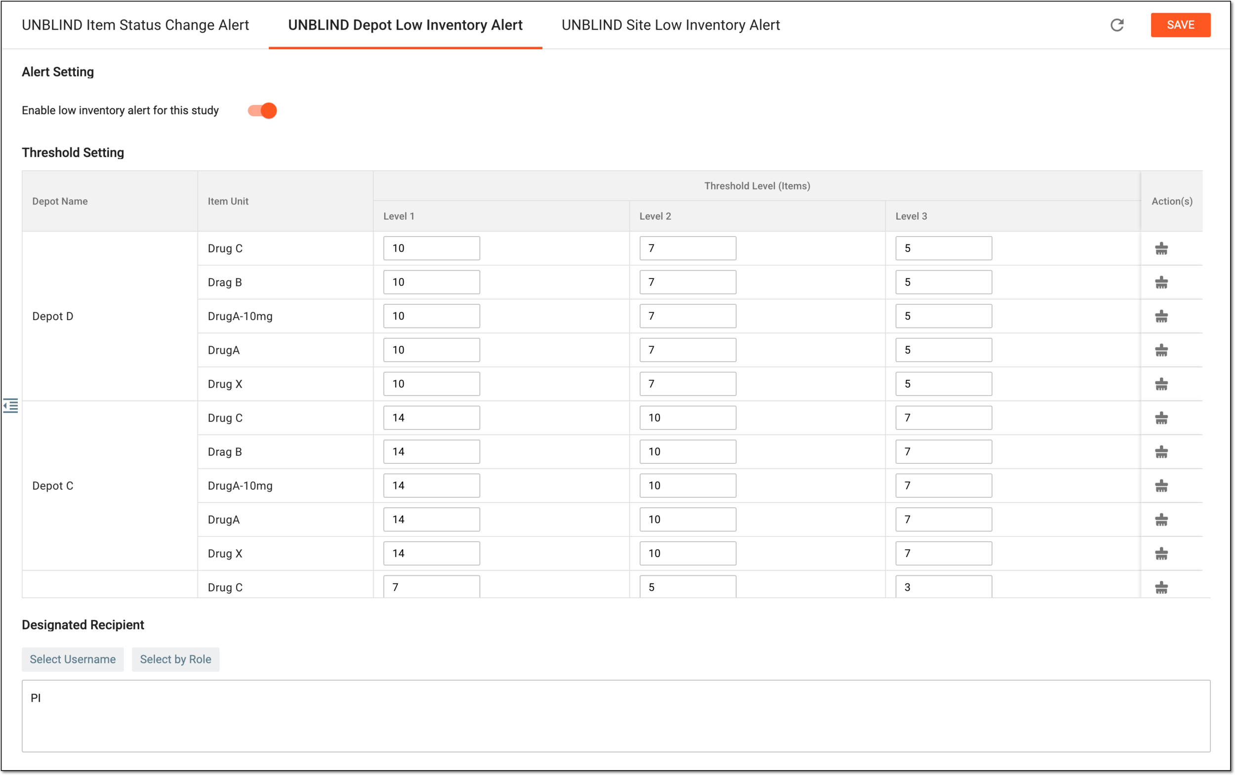 Configuring depot low inventory alert