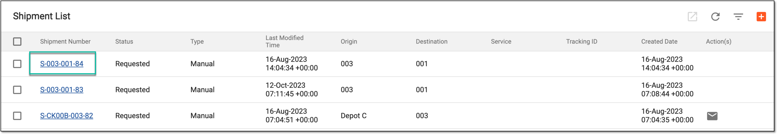 Selecting shipment number