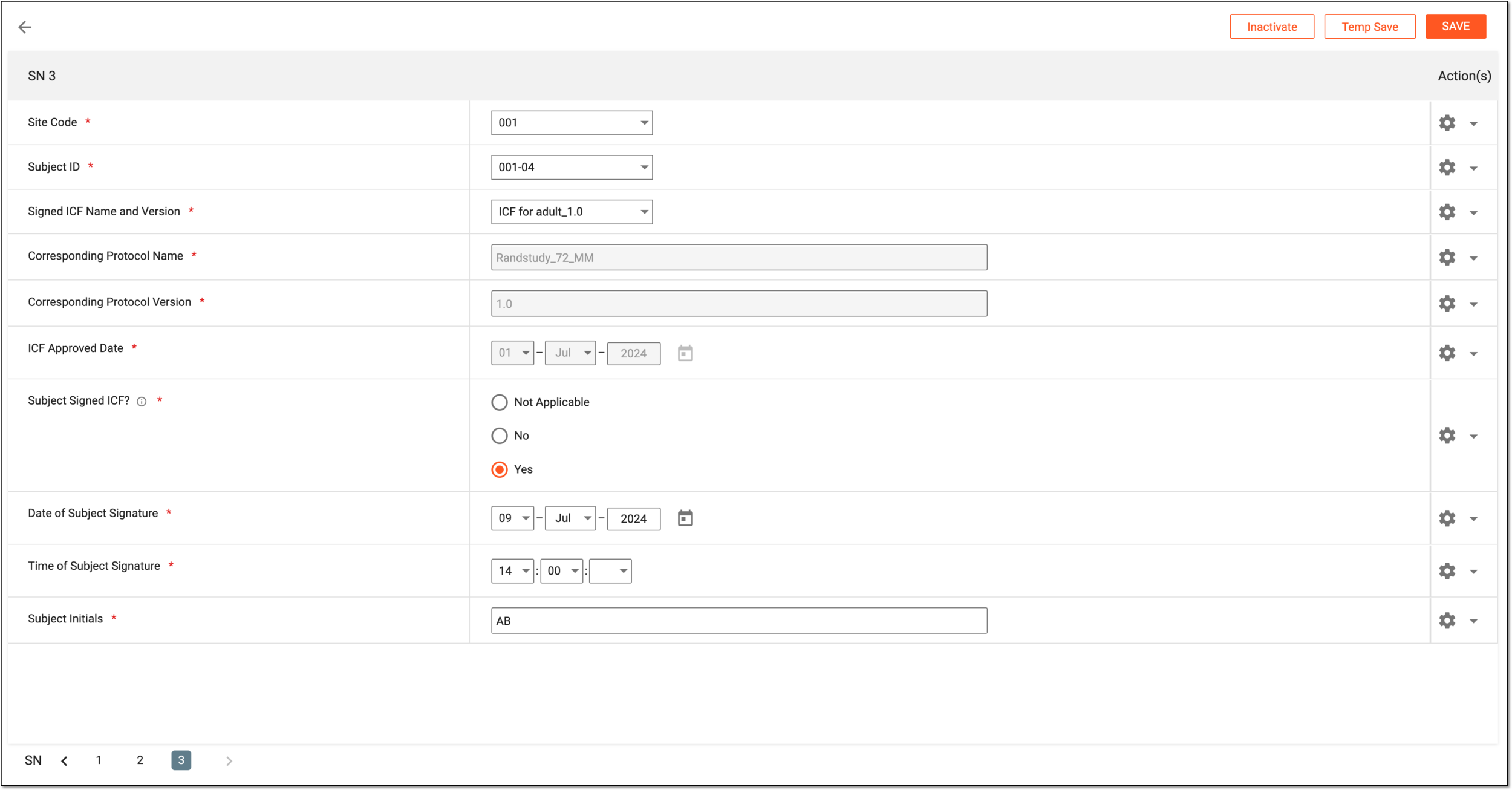 Completing ICF tracking record form