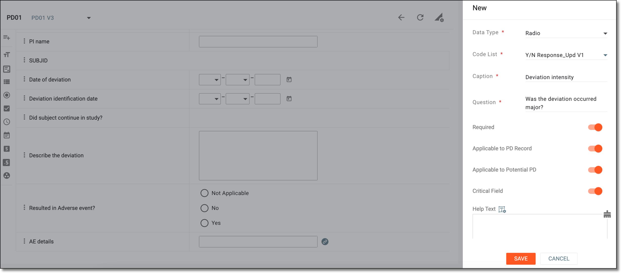 Adding question to protocol deviation template