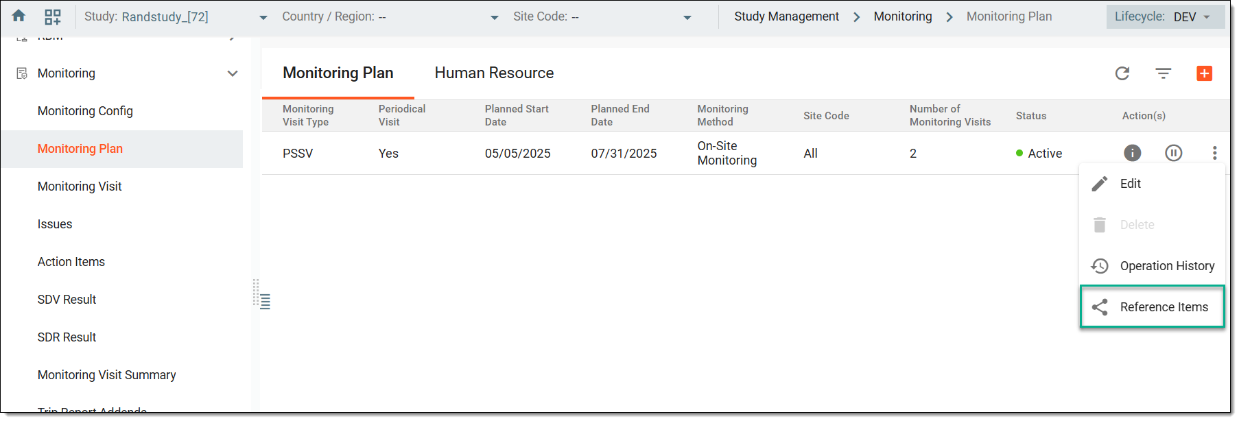 Accessing reference items of monitoring plan
