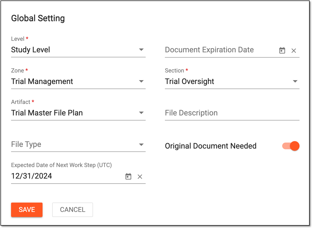 Configuring global settings for files
