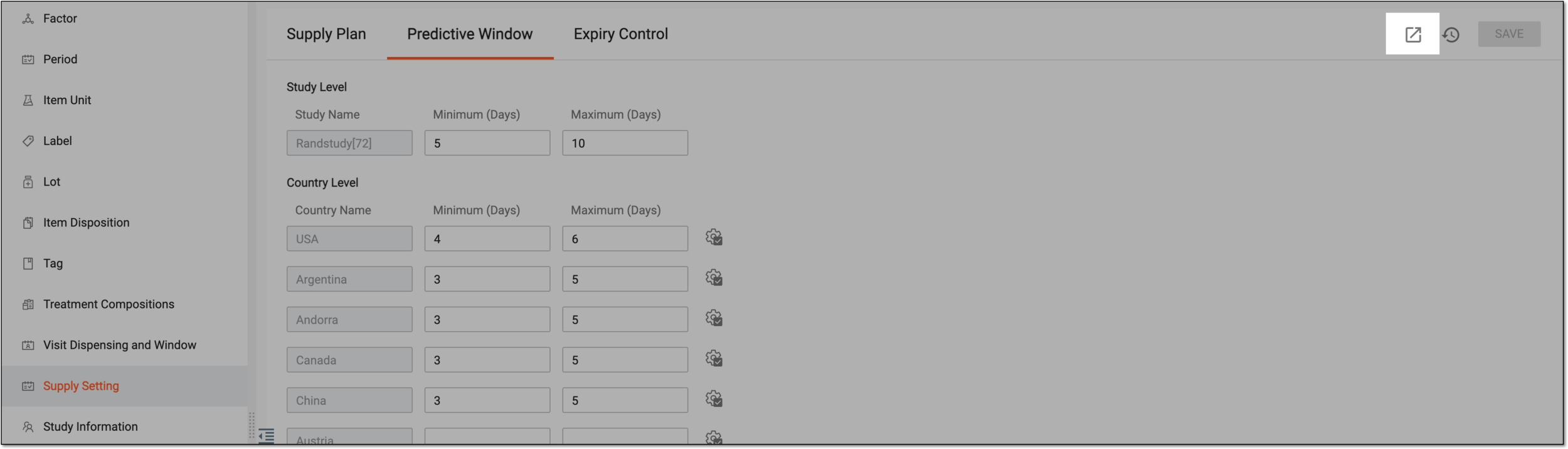 Exporting predictive window details