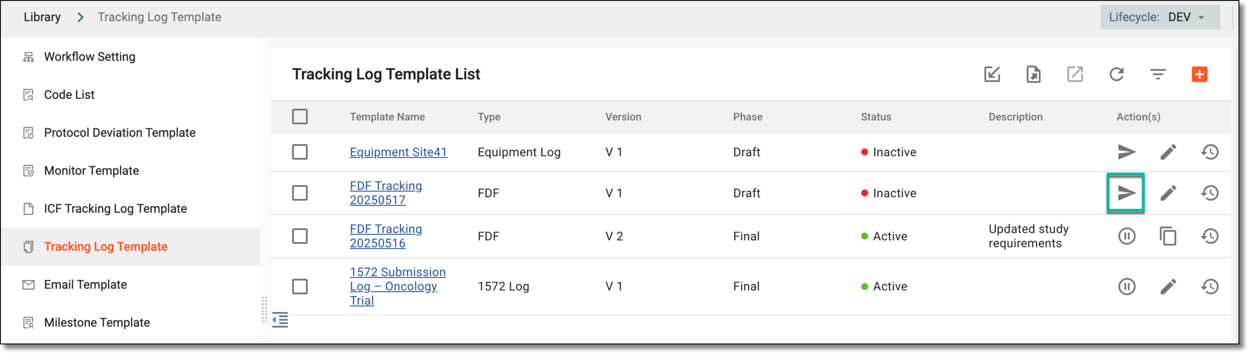 Submitting tracking log template
