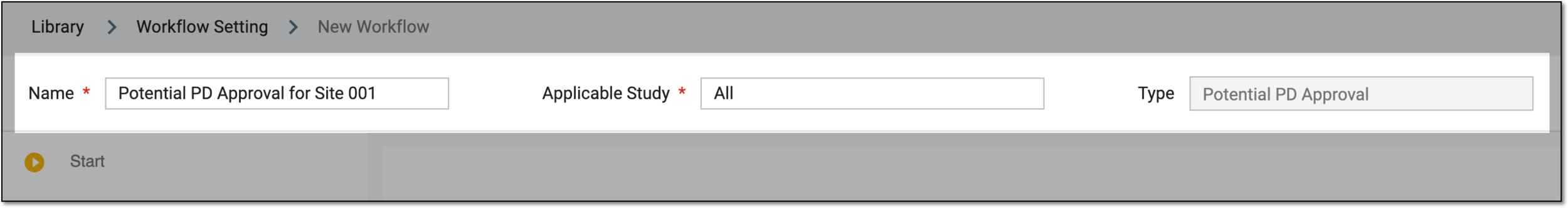 Entering basic details for potential PD approval workflow