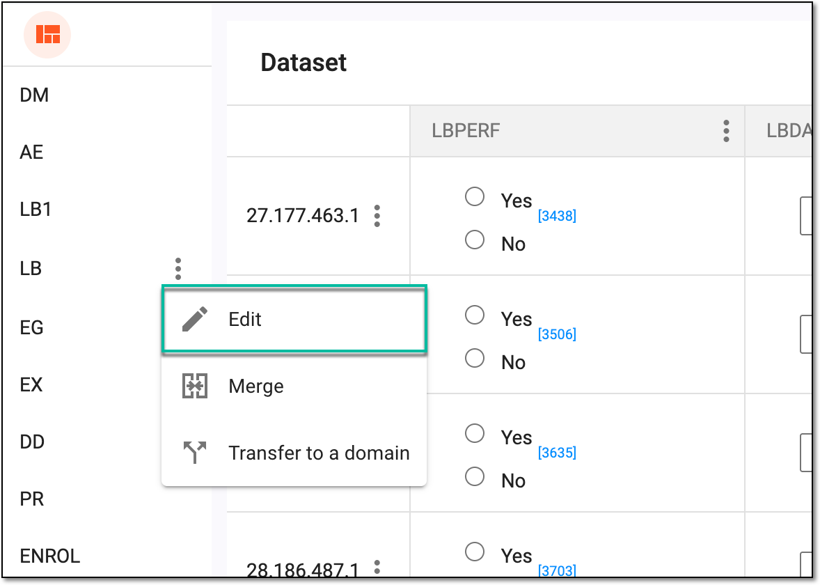 Selecting option to edit domain