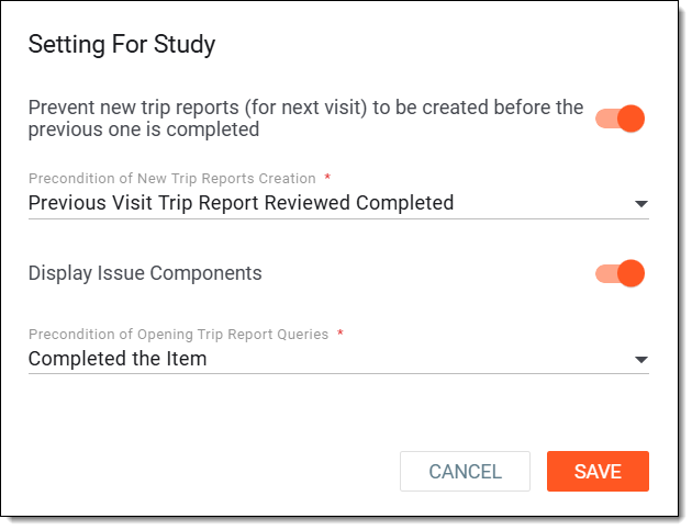 Setting study conditions for monitoring configurations