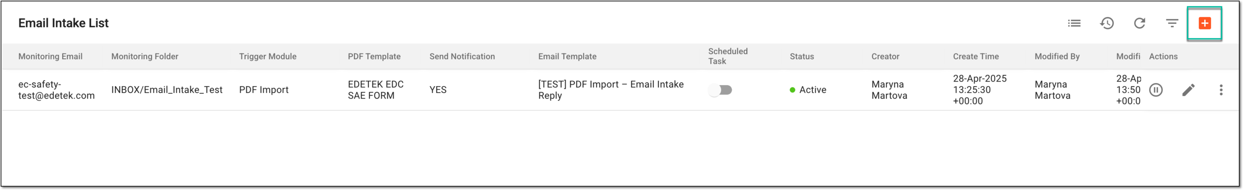 Selecting option to add new email intake configuration