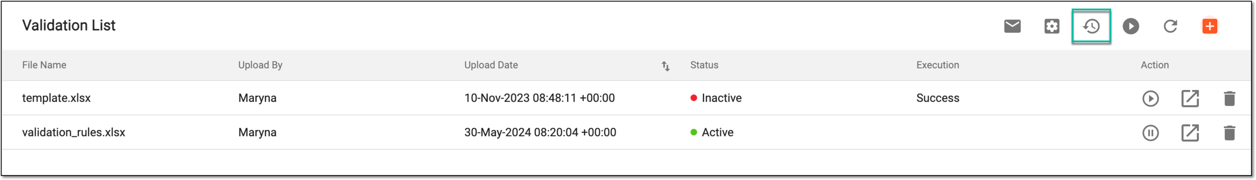 Selecting History option