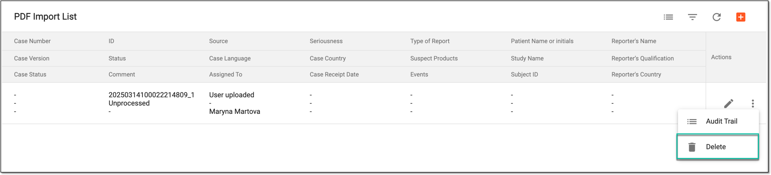 Deleting unprocessed safety data PDF