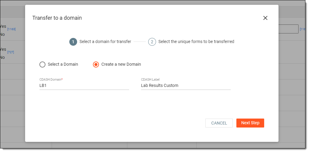 Creating domain for transfer