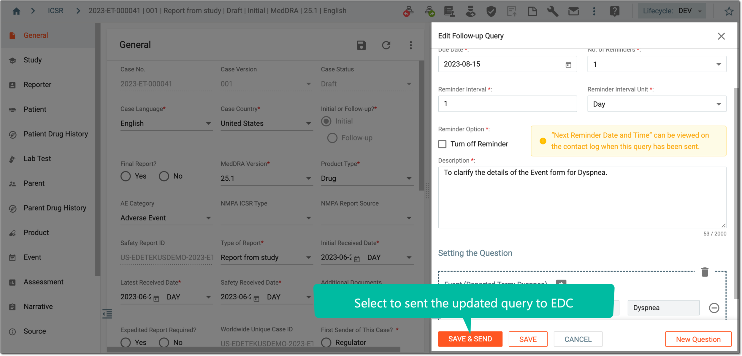 Saving and sending updated query to EDC