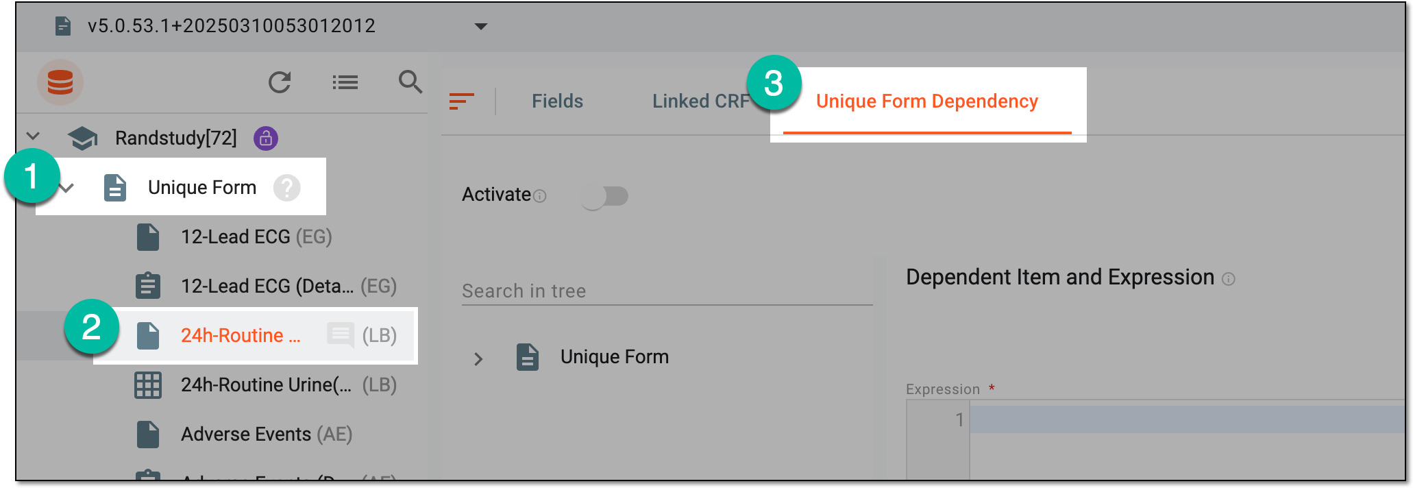 Accessing unique form dependency tab