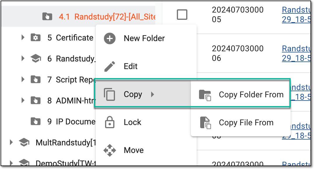 Accessing option to copy folder at folder level