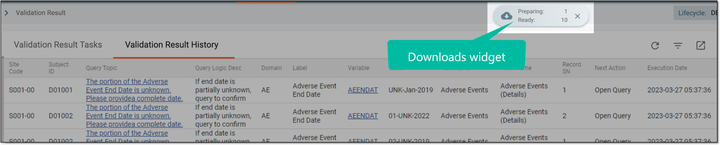 Downloads widget