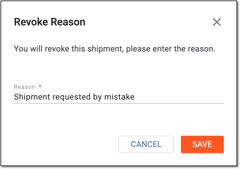 Providing reason for revoking shipment as applicant