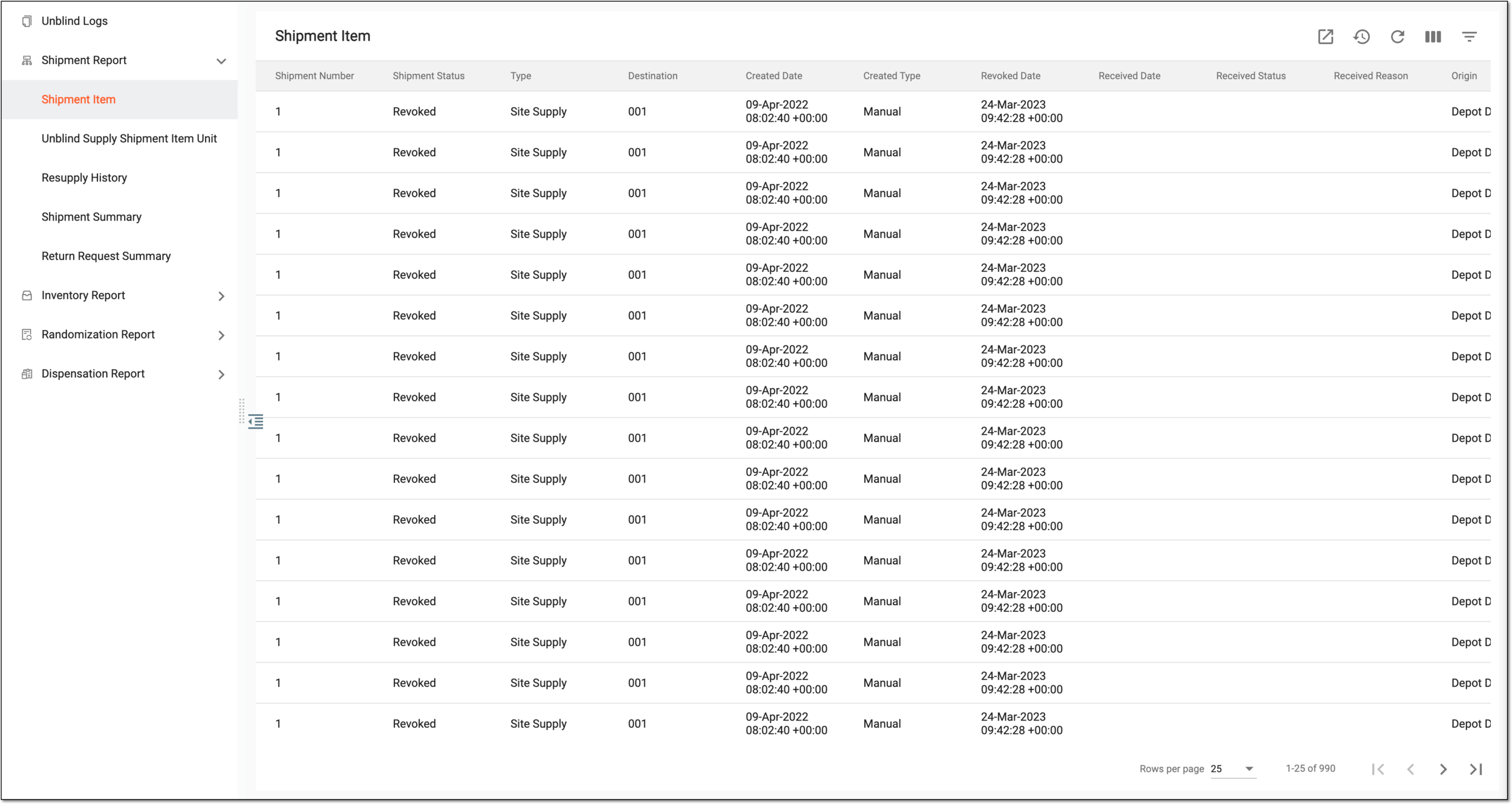 Viewing shipment details of item units