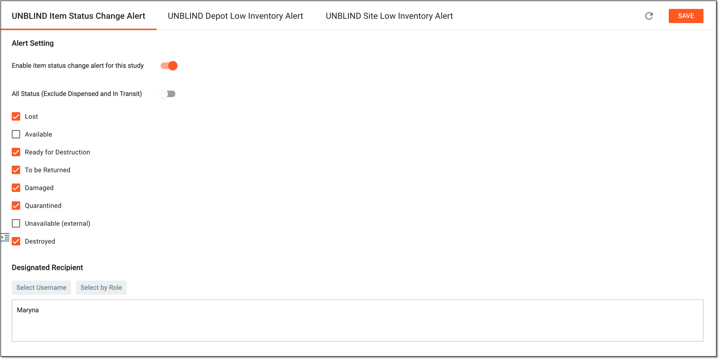 Configuring item status change