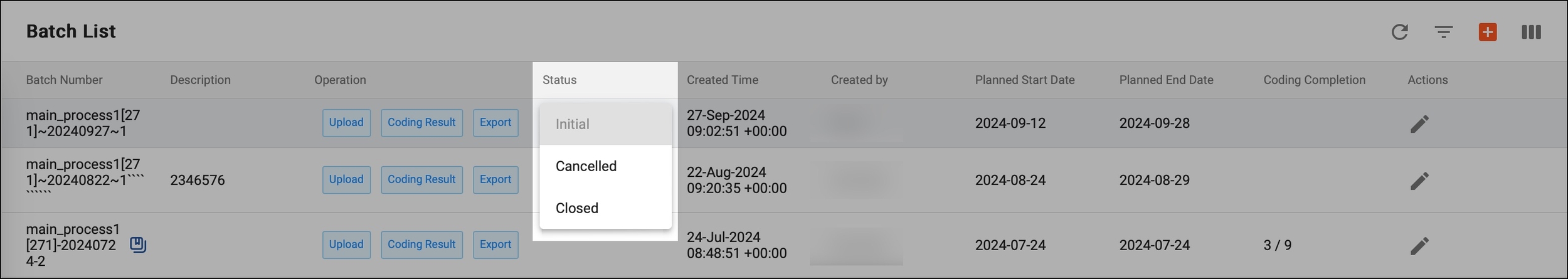 Changing coding batch status