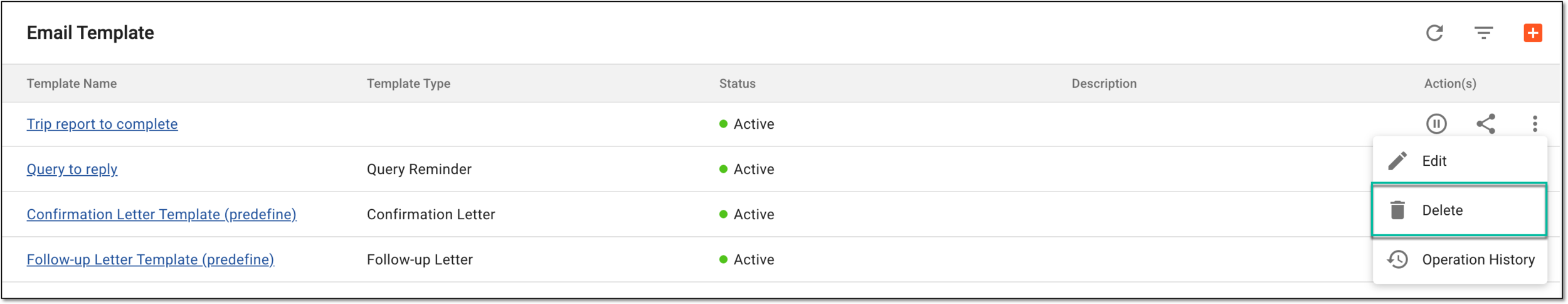 Deleting email template