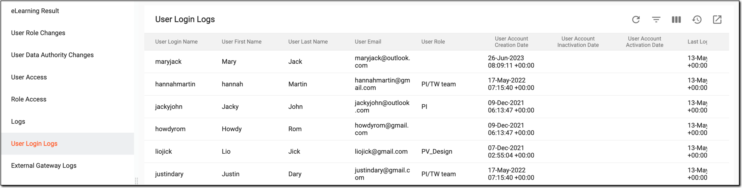 Viewing user login logs report