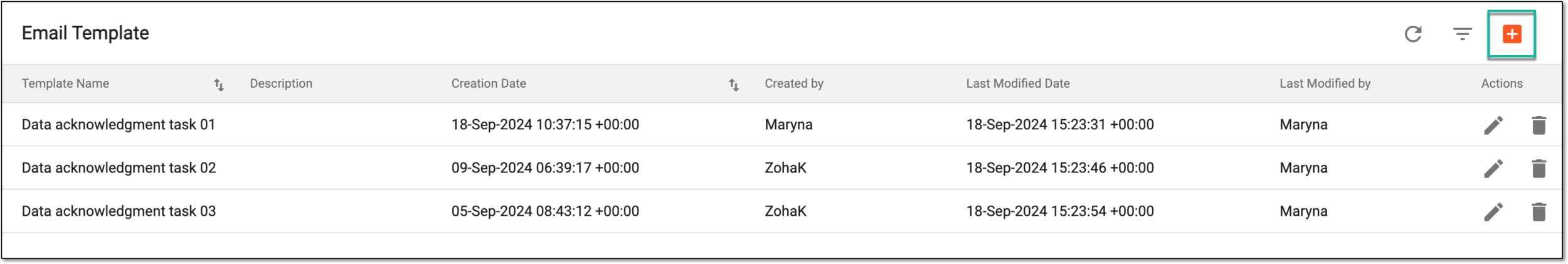 Adding new data acknowledgment email template