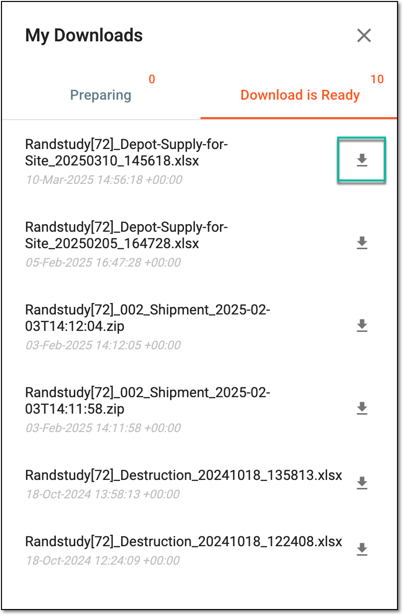 Downloading exported supply for site data file