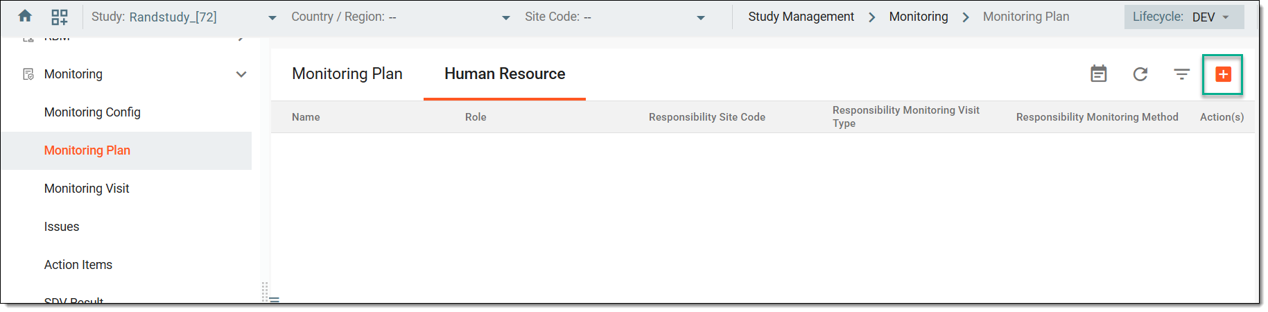 Accessing option to add human resource