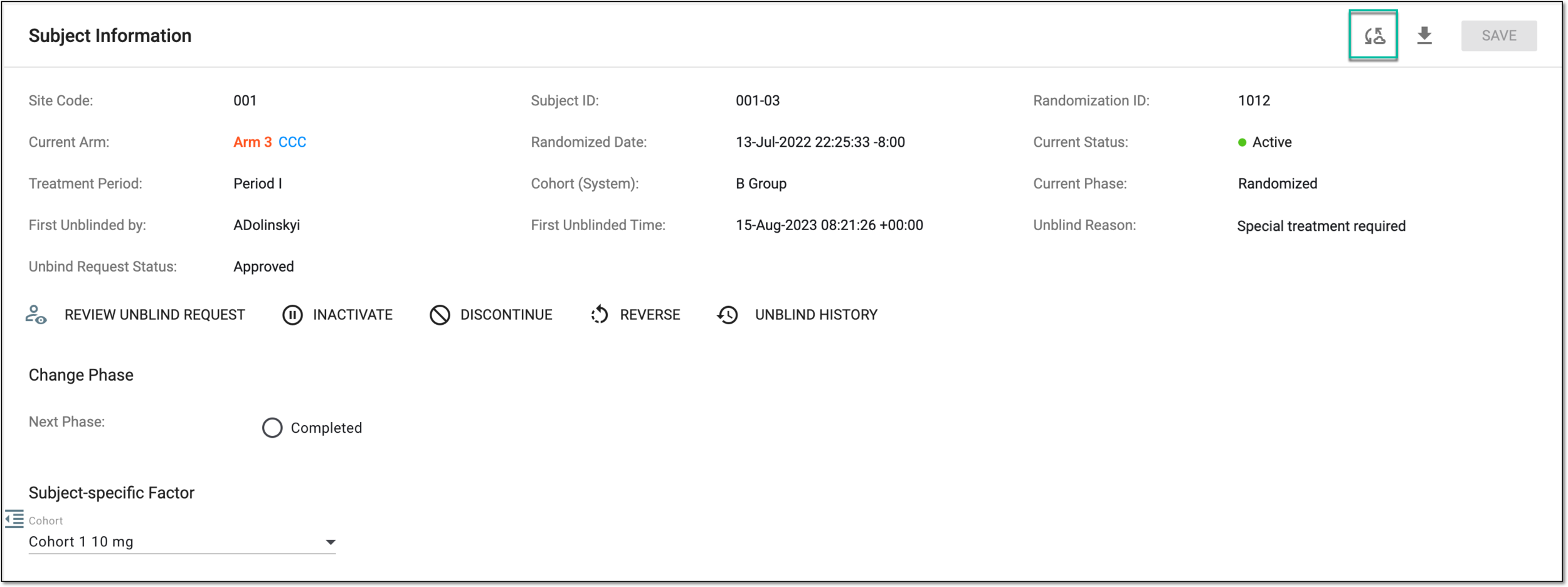 Selecting to sync subject-specific factor value to EDC