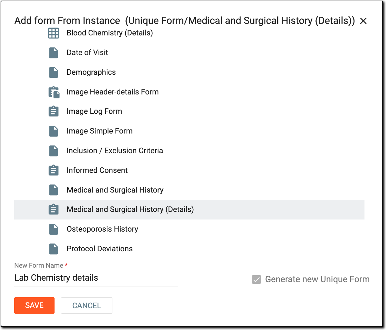 Adding form from instance