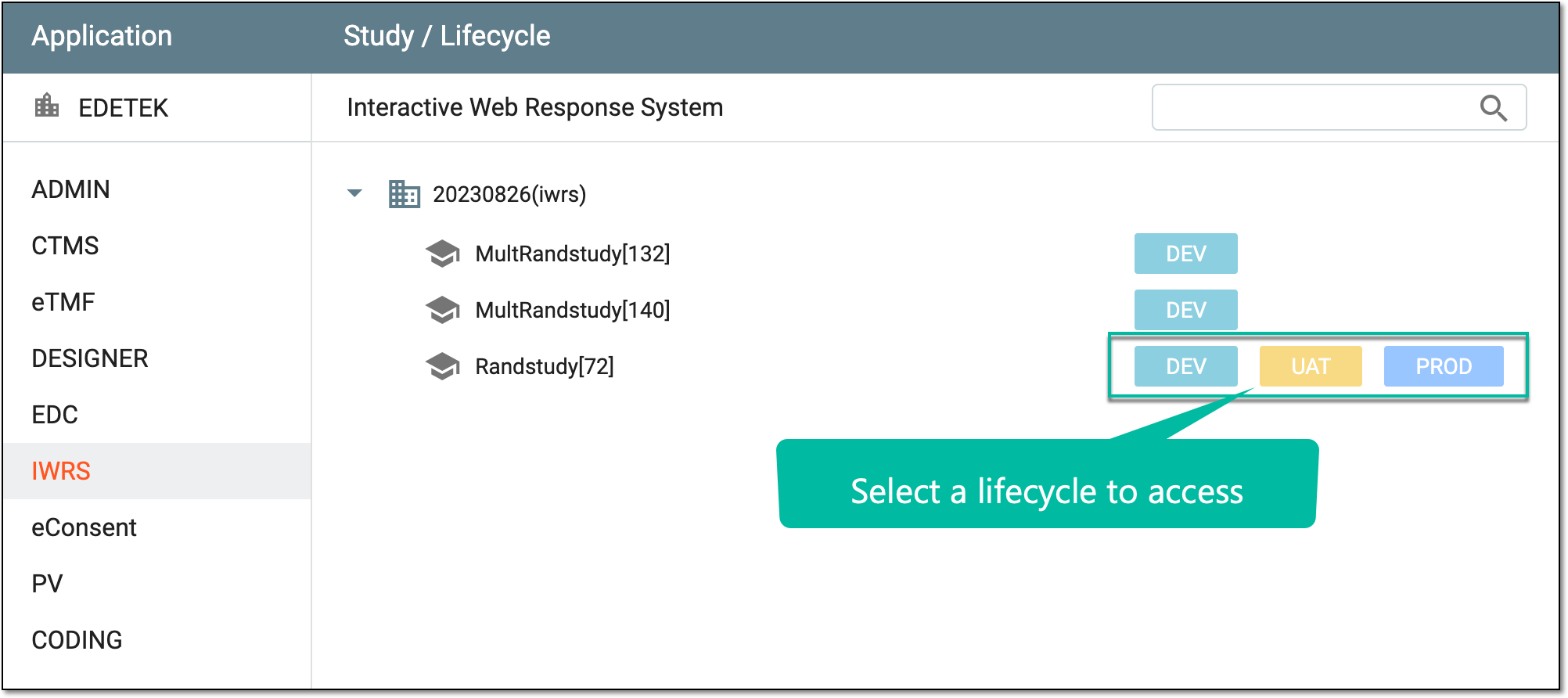 Selecting lifecycle upon opening IWRS