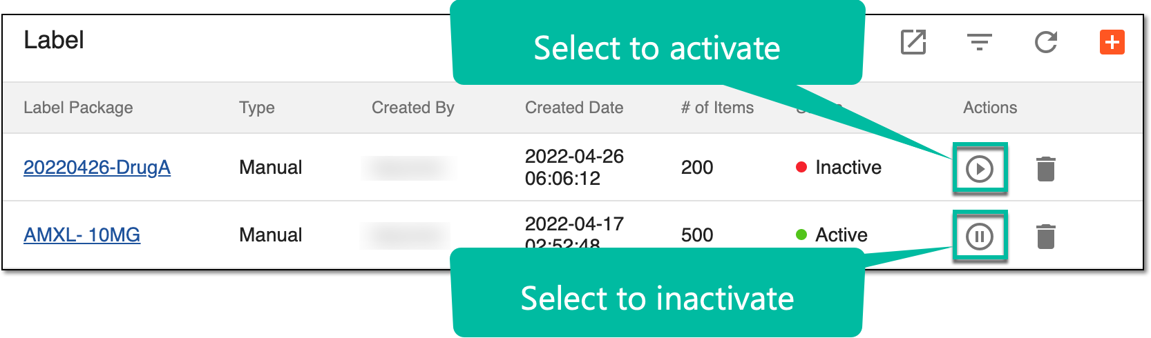 Activating/Inactivating label package