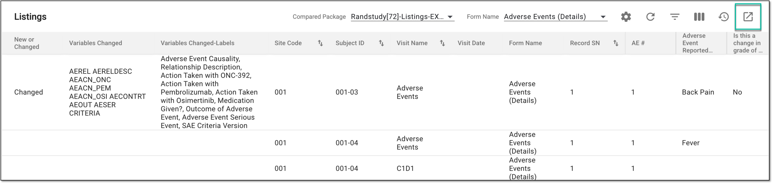 Exporting CRF data listing report