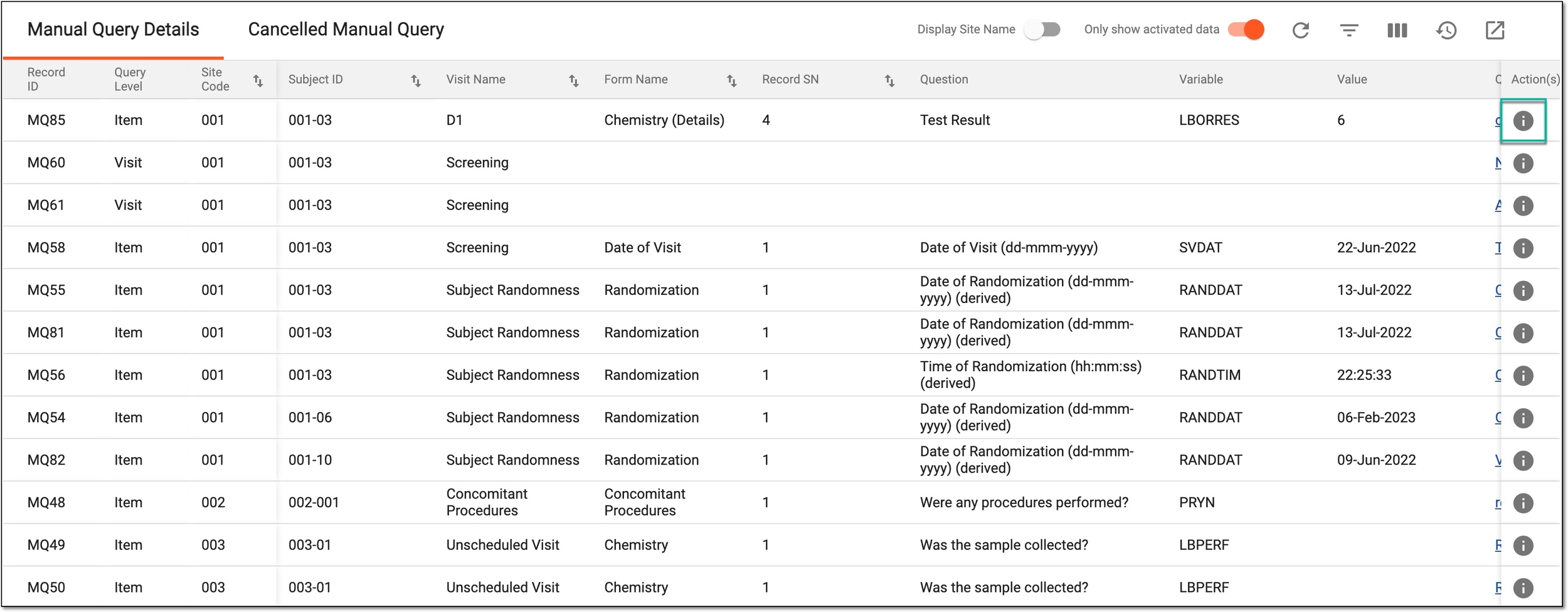 Accessing manual query details