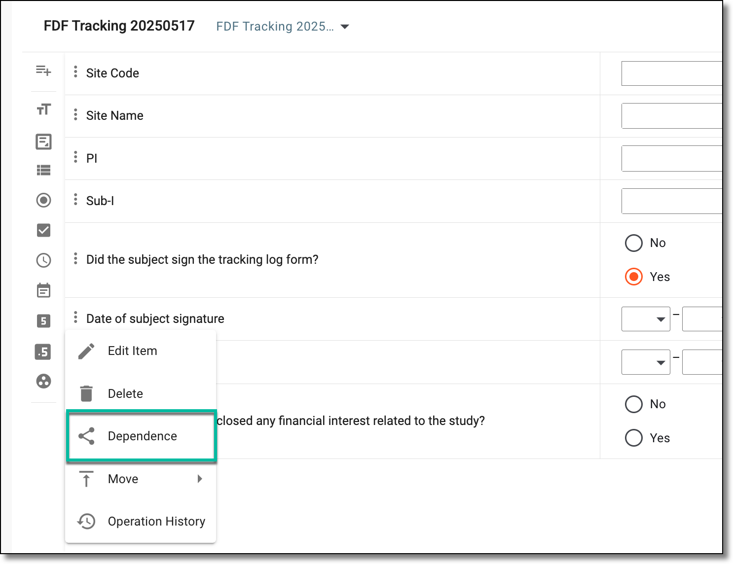 Selecting to set dependency