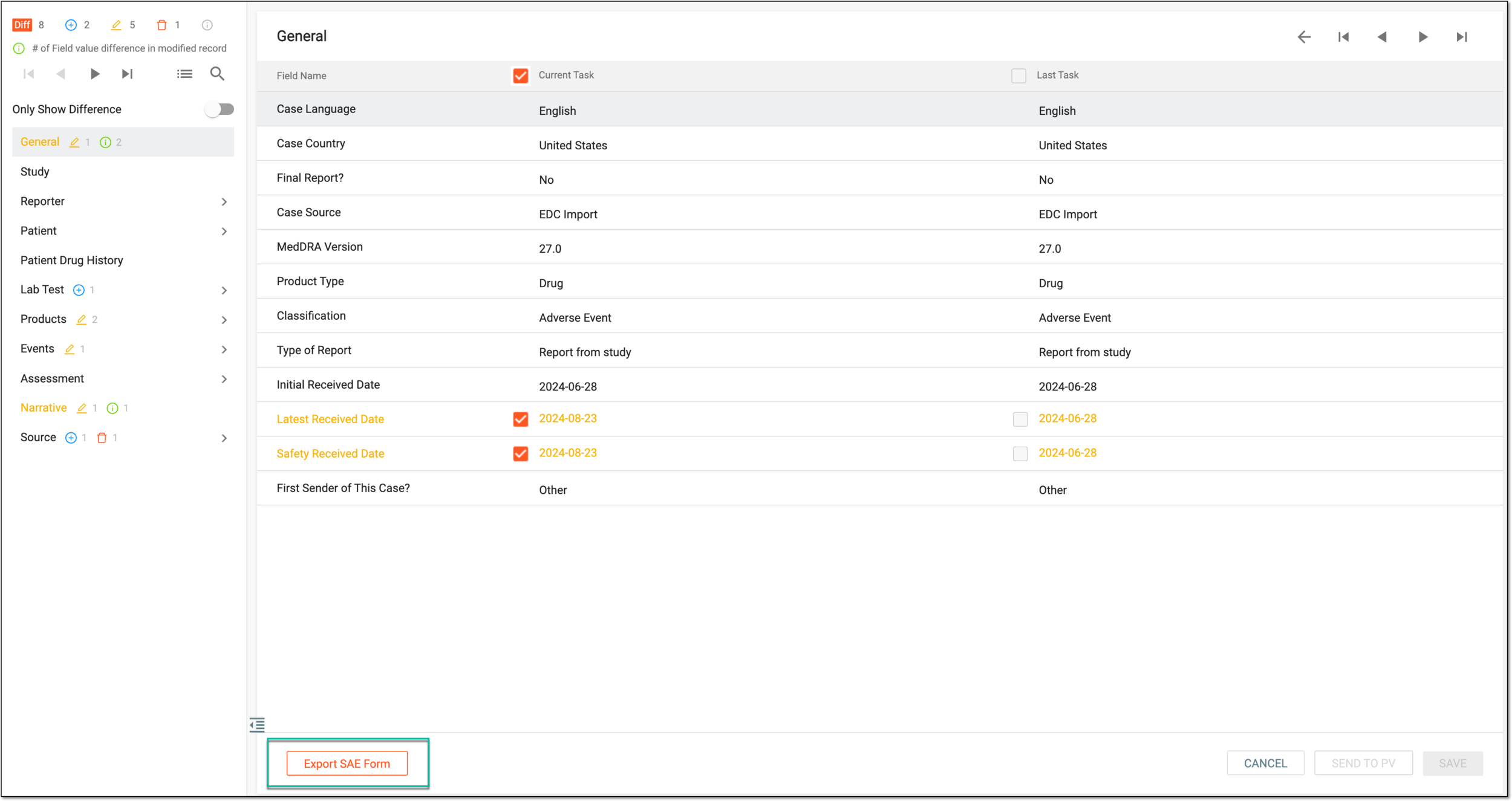 Exporting SAE form