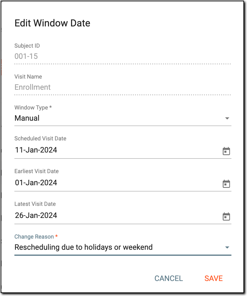 Editing visit window details